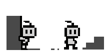 Two pixel robots, one of them hiding behind a wall